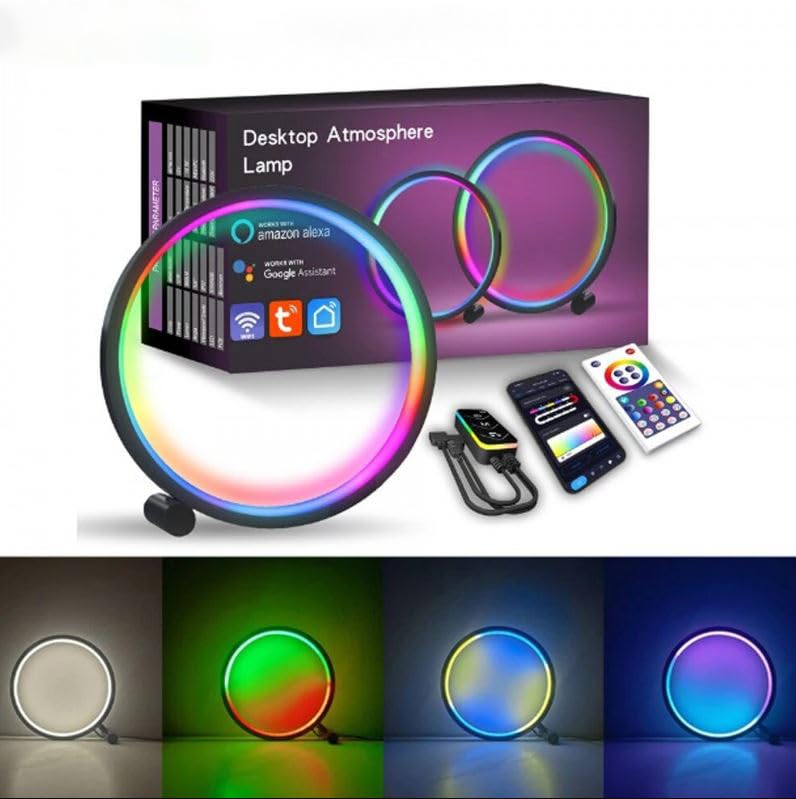 LED Floor Lamp for Living Room, Modern Ring Lamp, Unique Remote Control Standing Dimmable Stand Light for Bedroom, Reading, Office, Home (Black)