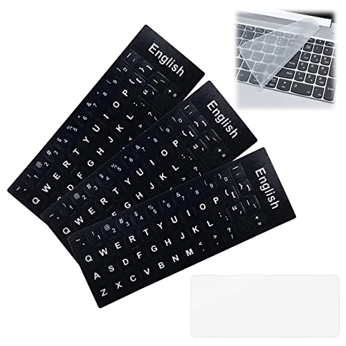 3 pcs Autocollants pour Clavier Universel,Autocollants de Clavier Anglais,Autocollants de Clavier D’Ordinateur Portable,Film de clav-ier Anti-poussière,pour Ordinateur Portable