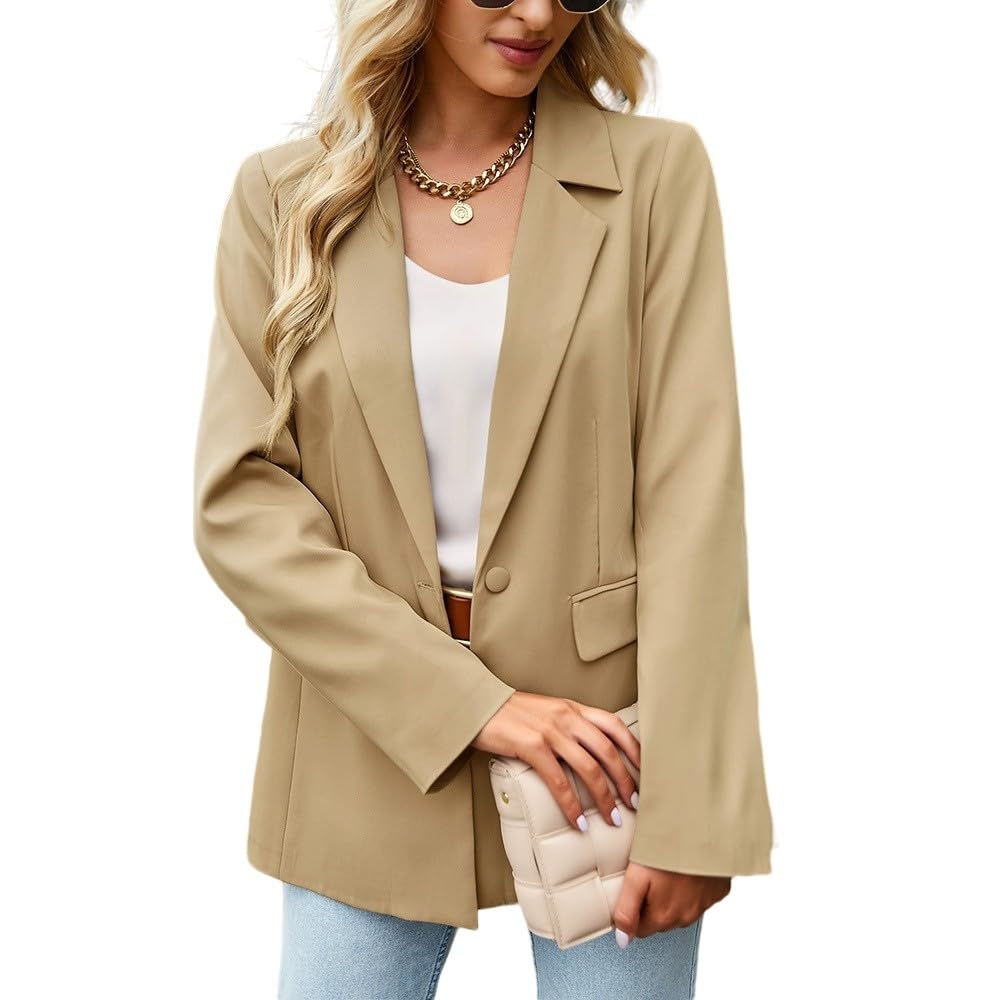 Blazer Für Damen,Khaki-Blazer Für Damen, Lässiger Cardigan-Mantel Mit Offener Vorderseite, Einfarbig, Lange Ärmel, Rückenschlitz-Design, Arbeitsanzug, Jacken, Büro, Business, Top, Taillierter