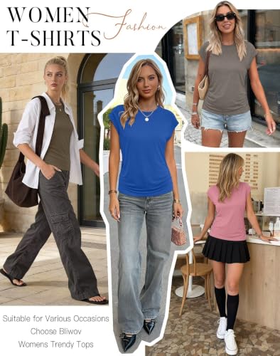 Image of Bliwov Womens Summer Tops Cap Sleeve Crew Neck Casual T Shirts