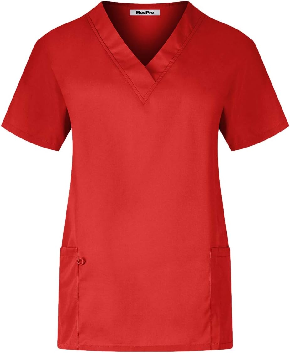 Minty Mint Women's Unisex Solid Medical Scrub Set V-Neck Top and Cargo Pants Red S