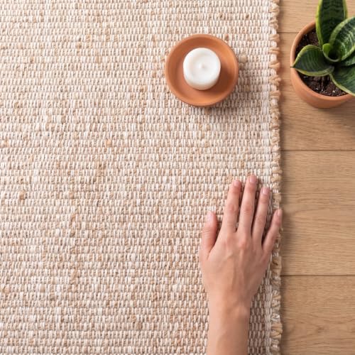 Jute Cotton Rug 3x5 Braided Area Rugs - Farmhouse Hand Woven Decor - Soft Refreshing Natural Fiber Rug for Bedside and Kitchens