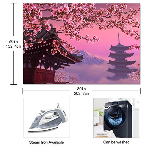 Japanese Tapestry Cherry Sakura Blossom Temple Mount Fuji Pink Landscape Tapestry 80Inchx60Inch Wall Hanging For Bedroom Living Room Dorm Gtzdty17 #TOP1