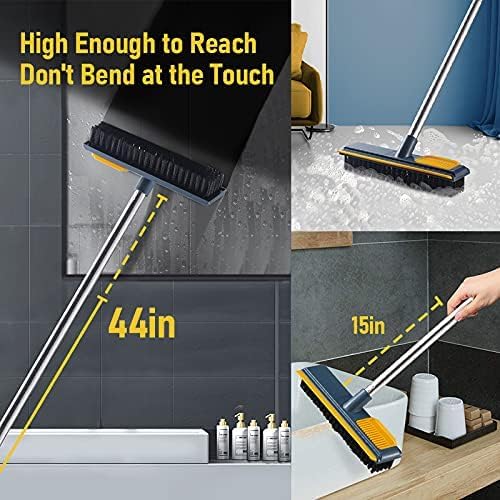 Image of 2 in 1 Bathroom Cleaning Brush with Wiper, Tiles Cleaning Brush Bathroom Brush with Long Handle Tile Cleaner Brush Bathroom Floor Cleaning Brush Floor Cleaner Brush Floor Scrub Brush