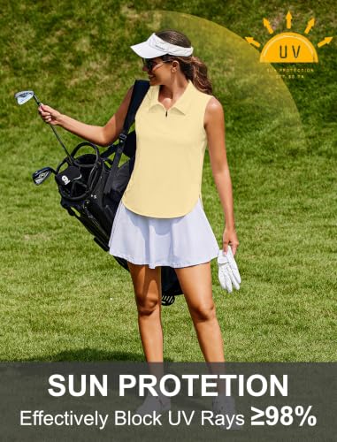 Image of PINSPARK Women Golf Shirts Sleeveless UPF 50+ Tennis Polo V-Neck Quick Dry Athletic T Shirt 1 /4 Zip Collar Workout Tank Top