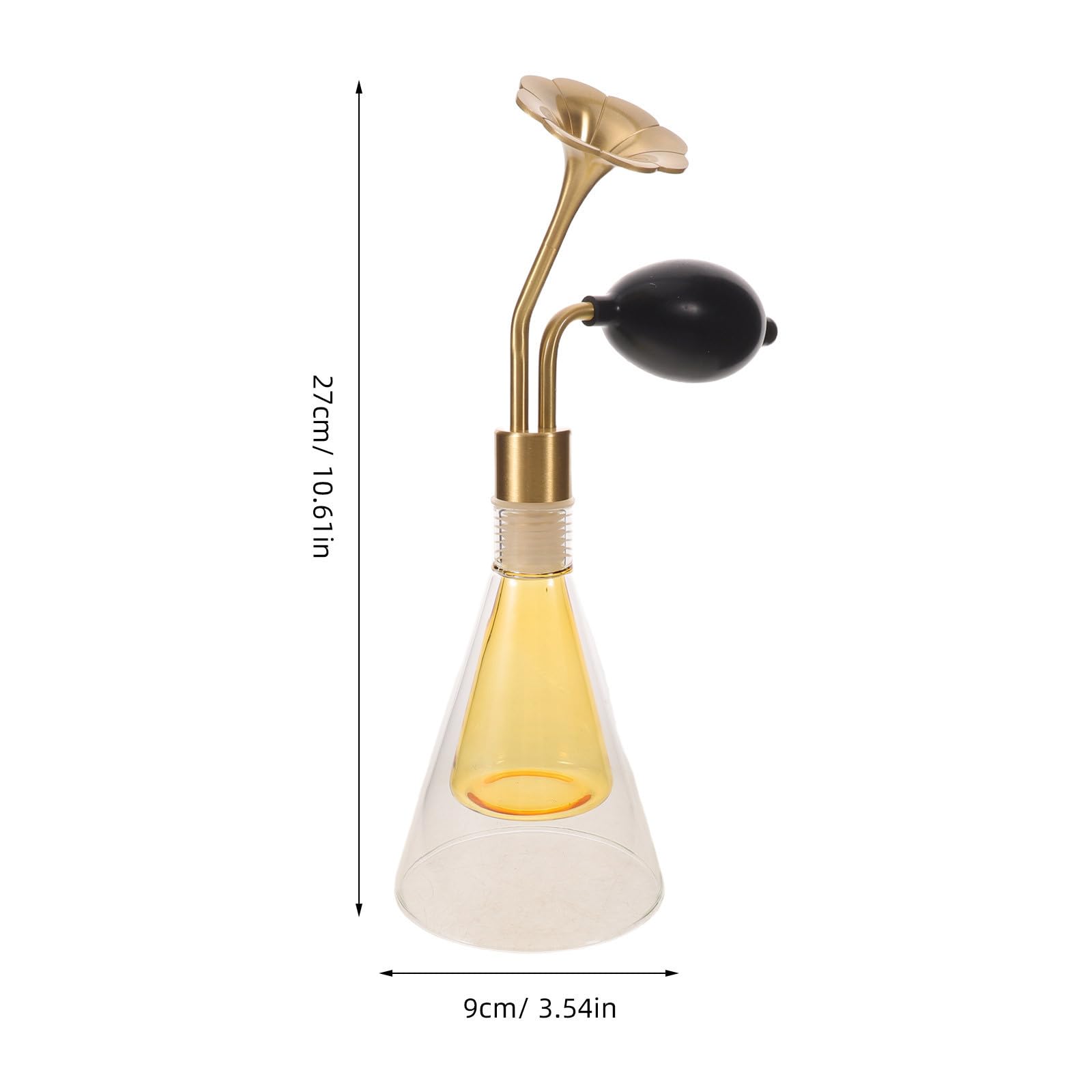 Cabilock Flacone Profumato in Vetro Oro 90ml con Pompa Corta in Rame | Design Retrò, Ugello Floreale e Testa a Imbuto in Ottone, per Vanità e Spa Aromatica