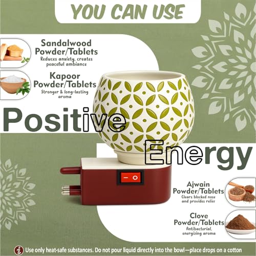 Image of JD FRESH Ceramic Kapoor Dani Night Lamp /Electric Camphor Diffuser Burner for Pooja /Incense Aroma Dhoop Dani /Multipurpose Night lamp Incense Burner for Office /Home /Temple /Mosquito Repellent (JD-1032)