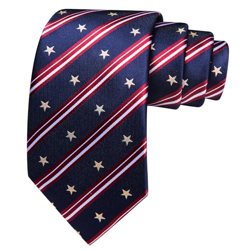 Image of Barry.Wang Tie Sets for Men Silk Stripe Necktie Woven Checkered Handkerchief Cufflinks Formal Business Wedding