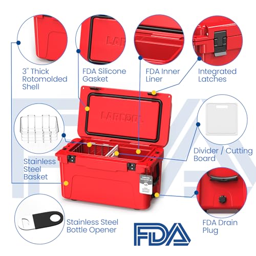Image of Rotomolded Hard Cooler, Portable Small Ice Chest with 3-Inch Insulation, Heavy-Duty Beach Cooler for Camping, Fishing, Boating, Picnic, BBQ, Travel
