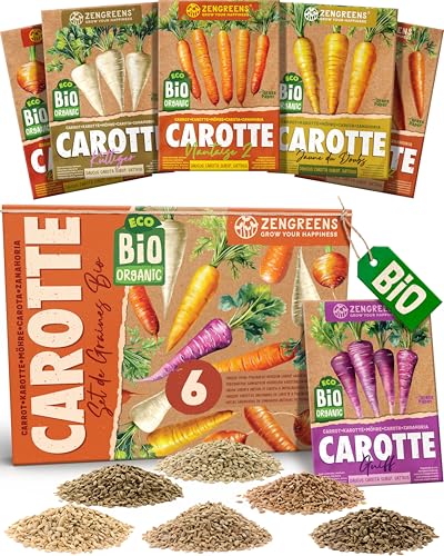 ZenGreens® - Kit de graines de carotte bio - 6 variétés pour une culture facile dans le jardin, sur le balcon ou dans une jardinière surélevée - Semences légumes