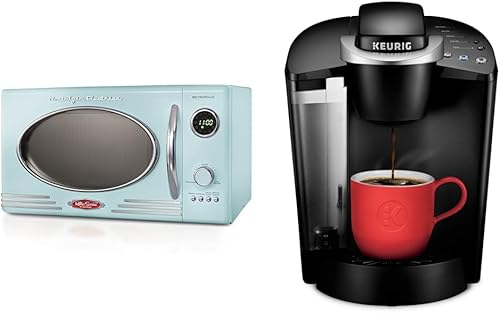 Nostalgia Horno microondas retro para encimera, grande de 800 vatios y cafetera Keurig K-Classic K-Cup, una porción, programable, 6 a 10 onzas,