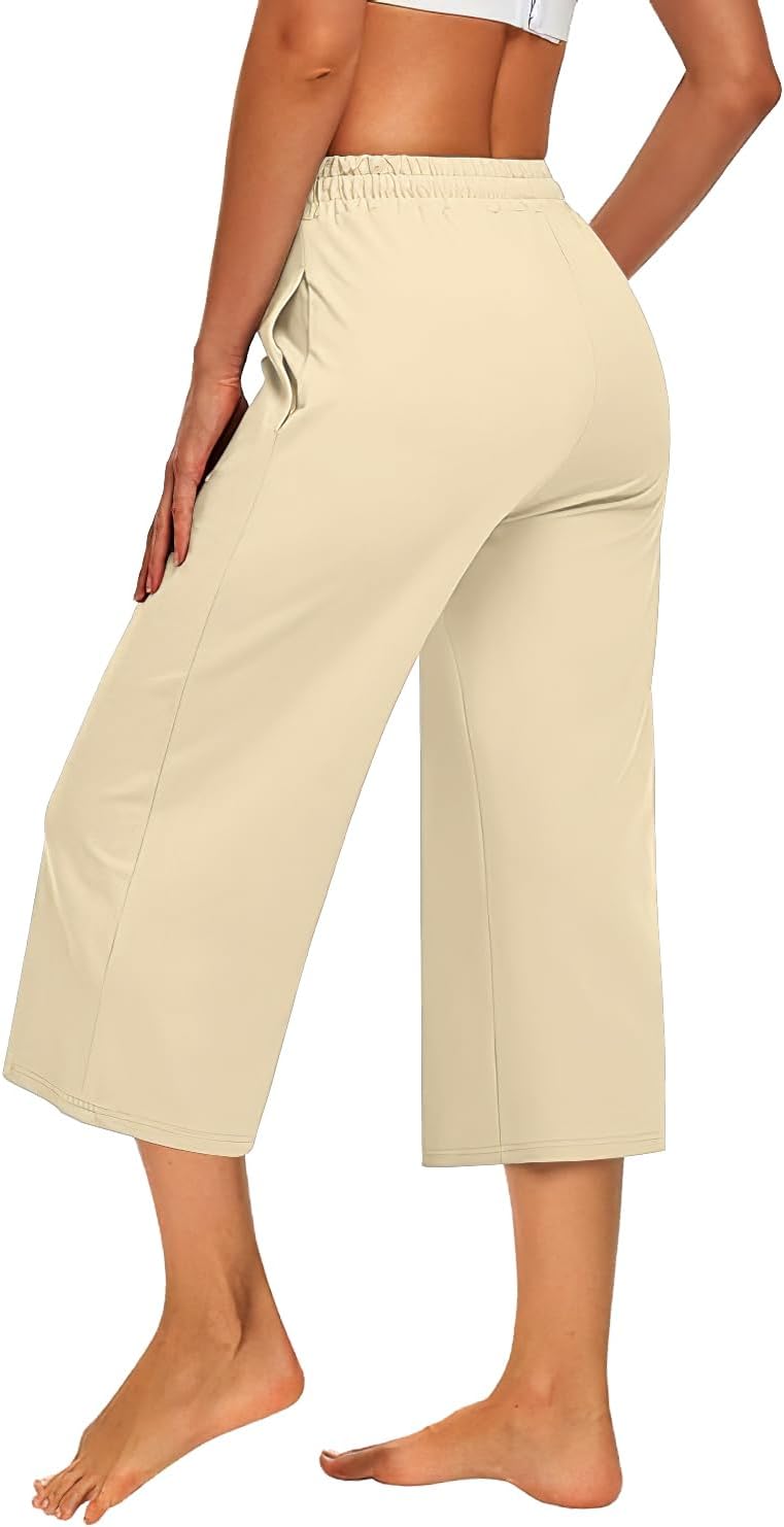 3 PACK Womens Capri Pants Loose Yoga Pants Wide Leg Drawstring Comfy Lounge Pajama Capris Loose Sweatpants with Pocket - Image 3