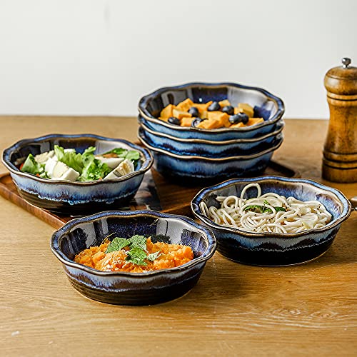 Koov Ceramic Pie Dish, 6.5 Inches Pie Pan, Pot Pie Pans For Baking, Pie Plate For Dessert Kitchen, Round Baking Dish Pan For Dinner, Wave Series, Set Of 6 (Nebula Blue) #TOP3