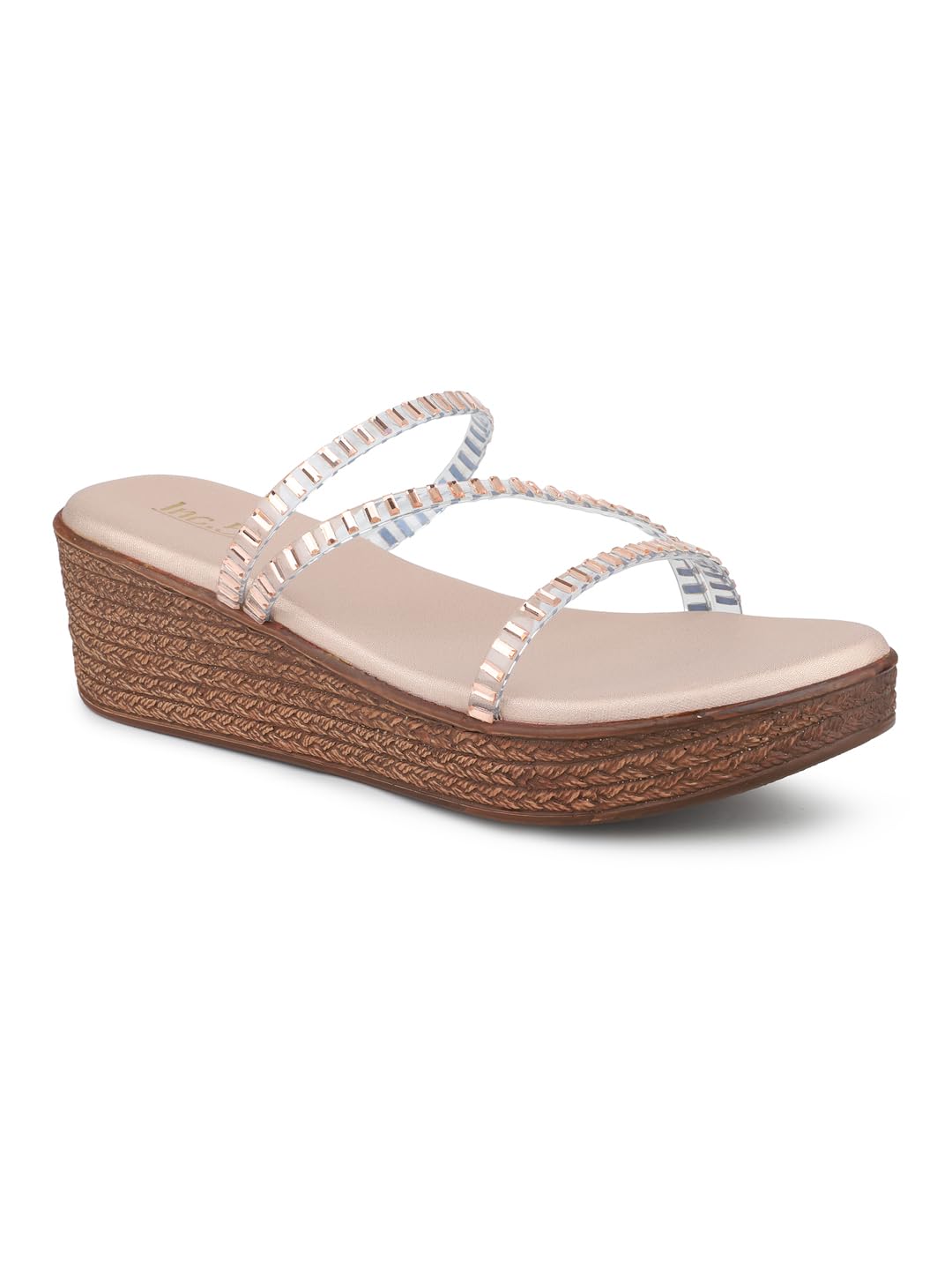 Women Rose Gold Embellished Wedges Heels
