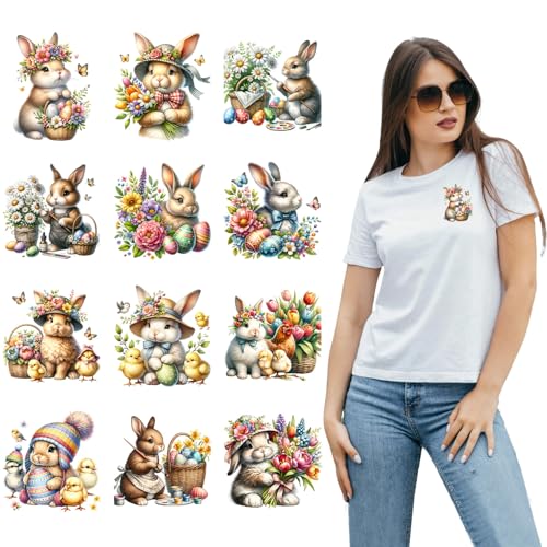 XRTHGS 12 PCS Easter Bunny Design Iron On Heat Transfer