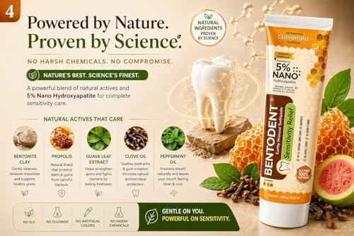 Image of Bentodent Toothpaste - Natural Sensitivity Relief Toothpaste, Clove & Mint With Bentonite Clay & Propolis | SLS-Free, Fluoride-Free,100G