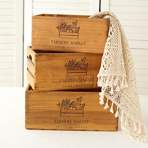 Lekuaijia Wood Crates For Vintage Decorative Display, Wooden Boxes Farmhouse Style, Storage Boxes, Decorative Boxes, Nesting Wooden Crates Made From 100% Wood(Brown, Set Of 3) #TOP3