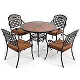 HOMEFUN Outdoor Dining Set, Aluminum Patio Table and Chair Set of 4 with Cushion All-Weather Garden