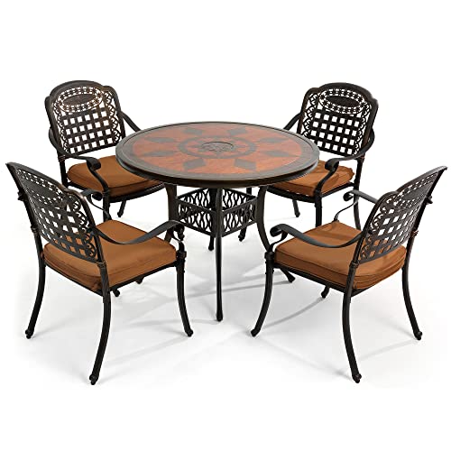 Homefun Outdoor Dining Set, Aluminum Patio Table And Chair Set Of 4 With Cushion All-Weather Garden Furniture Sets 5 Piece #TOP21