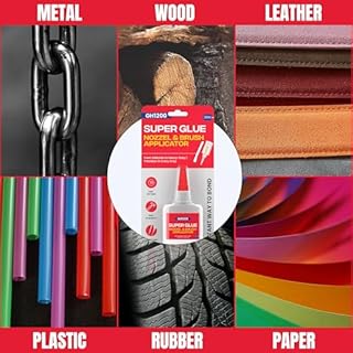 GH1200 (2-in-1) Super Glue with Brush Applicator & Nozzle, Mess Free Superglue Brush, Instant Never Dries, 3000 CPS Ca Glue, No Stain Clear Glue, Super Glue for Plastic, Rubber & More
