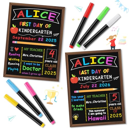 Image of First & Last Day of School Board, 10.5 x 14 Inch Double Sided Back to School Chalkboard with Frame, Reusable Wooden 1st Day of Preschool /Kindergarten Sign for Kids /Girls /Boys