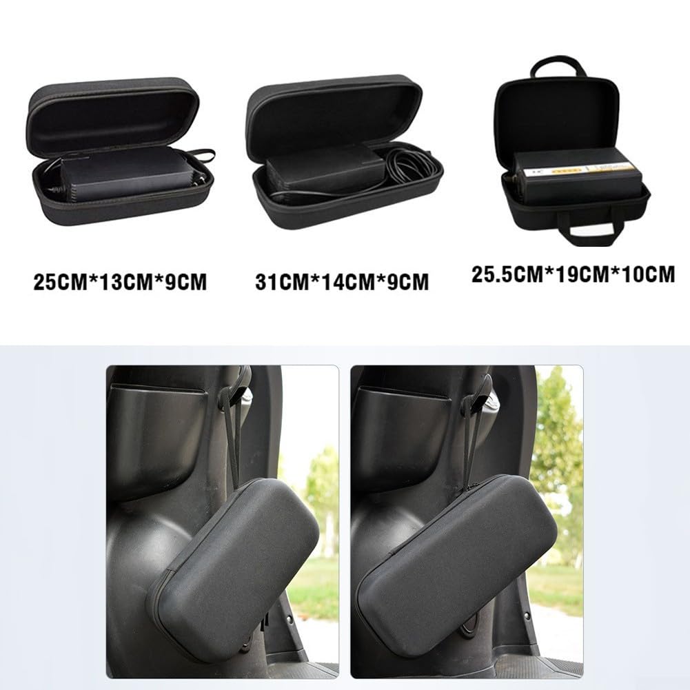 Sac de rangement pour chargeur de vélo électrique et scooter – Étui antichoc en EVA avec poignée, organiseur de boîte d'alimentation portable (noir, M : 25 x 13 x 9 cm) (taille M (25 x 13 x