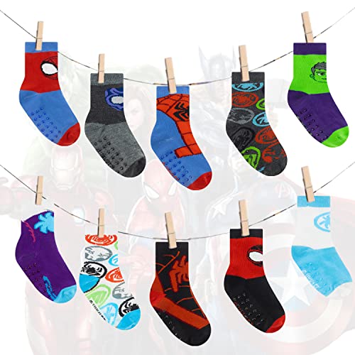 Image of Spiderman Grip Socks, Socks for Toddler Boys, 10 Pack, Spider man Toddler Gripper Socks, Amazing Spiderman Variety Pack