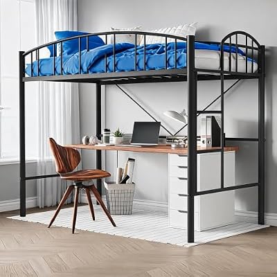 Takywep with Arched Loft Single Bed - Arched Loft Bed, Space Saving Bed, Sturdy Metal Bed, Modern Loft Bed, and Bed for Small Rooms