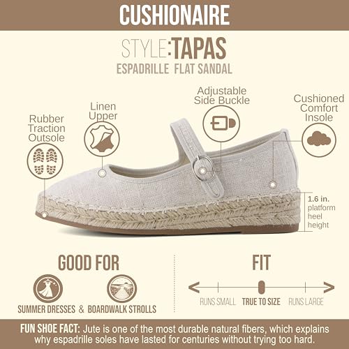 CUSHIONAIRE Tapas Canvas Mary Jane Flat Espadrilles for Women, Cushioned Comfort Closed Toe with Adjustable Strap, BEIGE 11 by CUSHIONAIRE - Used condition - Image 4