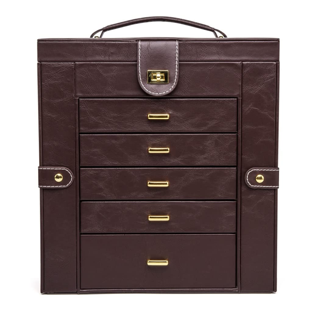 Schmuck-Organizer, Schmuckschatulle, große Schmuckschatulle, 6-lagig, mit 5 Schubladen, Pu-Leder, Schmuck-Organizer, Aufbewahrung mit Spiegel, Schmucketui für Frauen und Mädchen, Geschenk,