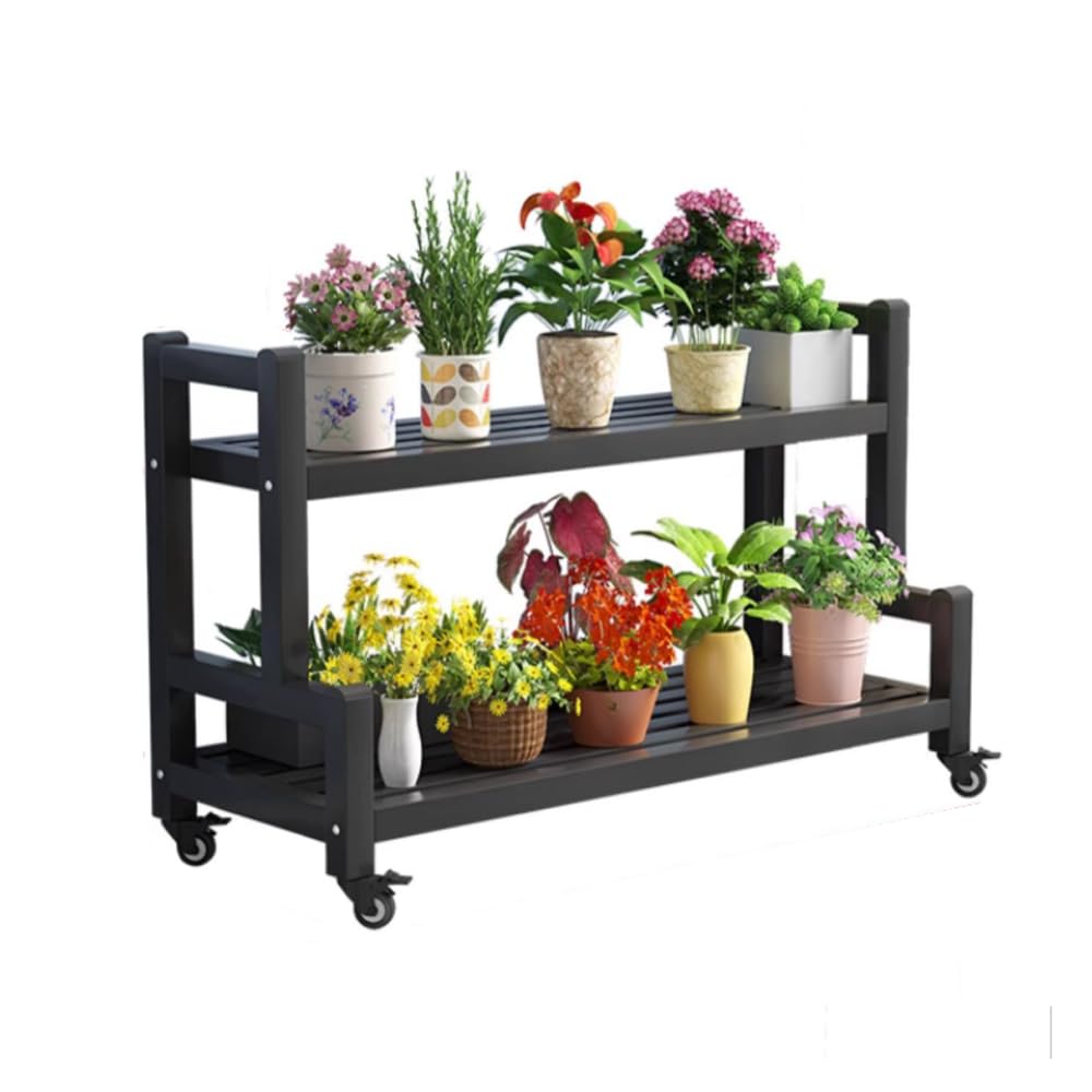 Support à plantes roulant métal haut de gamme échelle 55 cm noir
