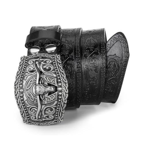 Image of Western Cowboy-Belts for Women Big-Buckle Longhorn-Bull PU-Leather Rodeo Cowgirl-Belt Engraved Floral - Waist 25-38 inch