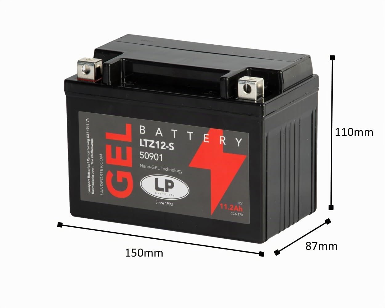 Batería de gel Landport LP para motocicleta (12 voltios, 11,2 Ah) - MG LTZ12-S