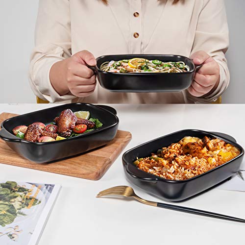 Aquiver 20Oz Small Ceramic Baking Dish – 7.5'' X 5.6'' Rectangular Porcelain Matte Individual Bakeware For Vegetable, Lasagna, Casserole, Chicken, Brownies - Set Of 3 (Black) #TOP5