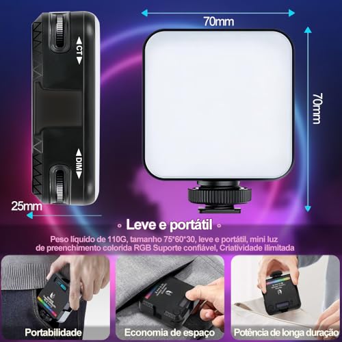 Luzes de vídeo RGB, Luz de CâMera Led 360° Iluminação PortáTil Colorida Para Fotografia com 3 Sapato