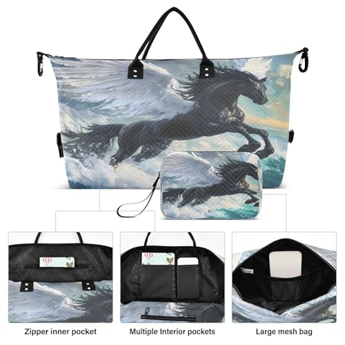 Weekender Bags Travel Duffel Gym Bag Winged Horse Carry on Overnight Tote Bag with Toiletry Bag for Airplane Travel Trip Gym Yoga2