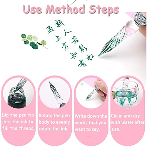 Yolakis Glass Dip Pen, Crystal Vintage Handmade Dip Pen And Ink Set Signature Writing Drawing Pen Office Student Business Gift Pen (Sky Blue+Ink) #TOP4