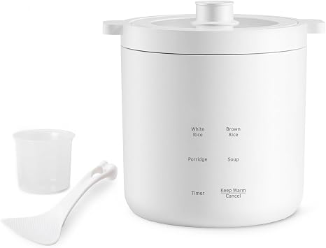Mini Rice Cooker, Small Electric Cooker 2 Cup Uncooked with 4 Cooking Functions, Ceramic Rice Cooker with 24 Hour Preset, Heat Preservation, Anti Scald Carry Handle