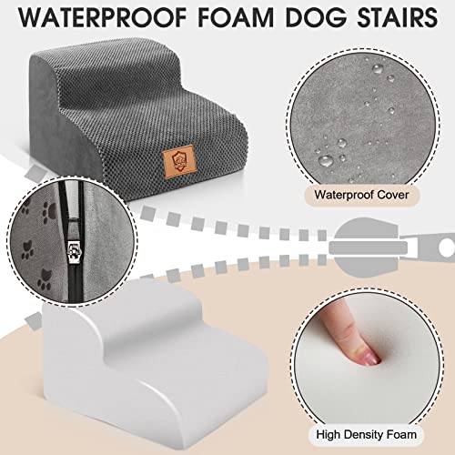 Kphico High Density Foam Pet Stairs,Non-Slip Ramp 2 Steps Dog Stairs,11.8" High Pet Steps,Indoor Sofa Bed Ladder For Older Dogs&Cats,Injured Pet,Grey,Send A Pet Hair Remover Roller #TOP2