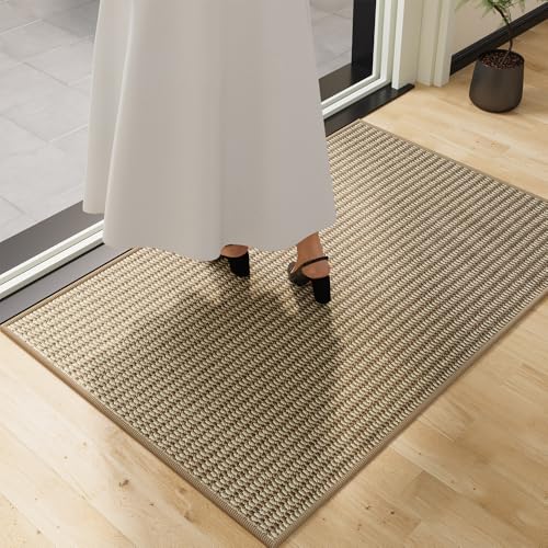 QQL Indoor Doormat, 40 x 24 inches, White and Beige,
