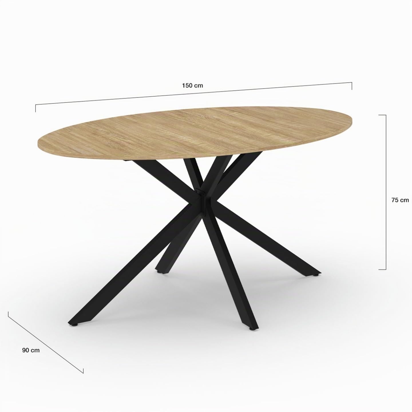 IDMarket - Mesa à Manger ovalada ALIX 6 personas pied araignée Bois et Noir 150 cm