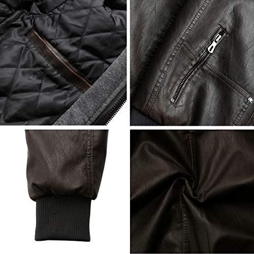 Wulful Men's Casual Faux Leather Jacket With Removable Hood Pu Winter Outwear #TOP4