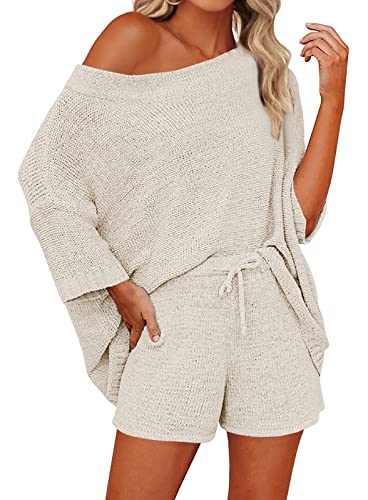 Mafulus-Womens-2-Piece-Outfits-Sweater-Sets-Off-Shoulder-Knit-Top-Shorts-Matching-Suits-Cute-Pajama-Lounge-Set