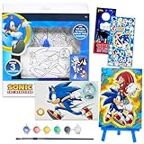 Sonic The Hedgehog Painting Set - Bundle of Art Supplies with 3 Canvases, Easel, Paint Plus Stickers, More Arts and Crafts Pack