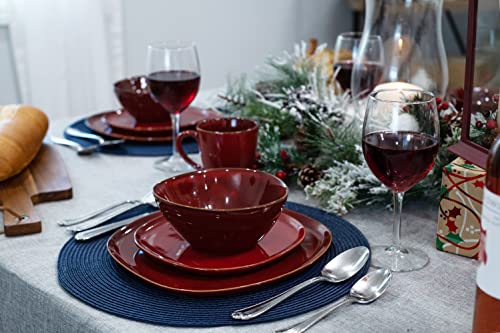 Elanze Designs 16-Piece Modern Chic Smooth Handmade Shape High Gloss Ceramic Stoneware Plate Mug & Bowl Kitchen Dinnerware 16 Piece Set - Service For 4, Deep Crimson Red #TOP5