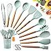 SaiXuan Utensilios Cocina de Silicona, Antiadherente con Mango de Madera para Utensilios,No Tóxicas Resistentes Al Calor Utensilios De Cocina Antiadherente 12 Piezas+12 S Ganchos