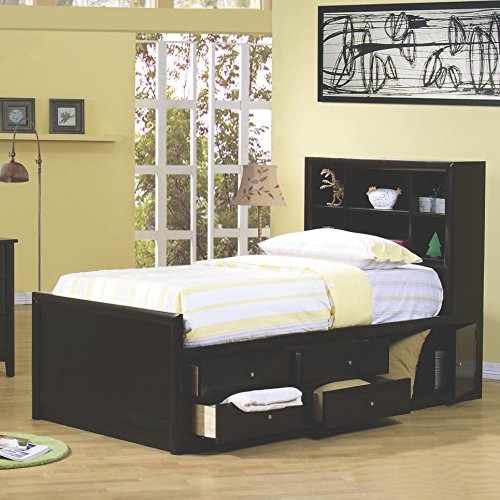 Mainstays Mates Storage Bed With Bookcase Headboard, Twin, Cinnamon
