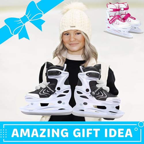 Image of Xino Sports Adjustable Ice Skates - for Girls and Boys, Two Awesome Colors - Blue and Pink, Soft Padding and Reinforced Ankle Support, Fun to Skate!