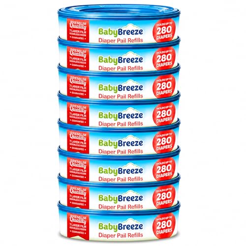 Image of BabyBreeze Diaper Pail Refill Bags Compatible with Playtex Diaper Genie Pails Odor Absorbing Diaper Disposal Trash Bags - 2240 Count (8-Pack)