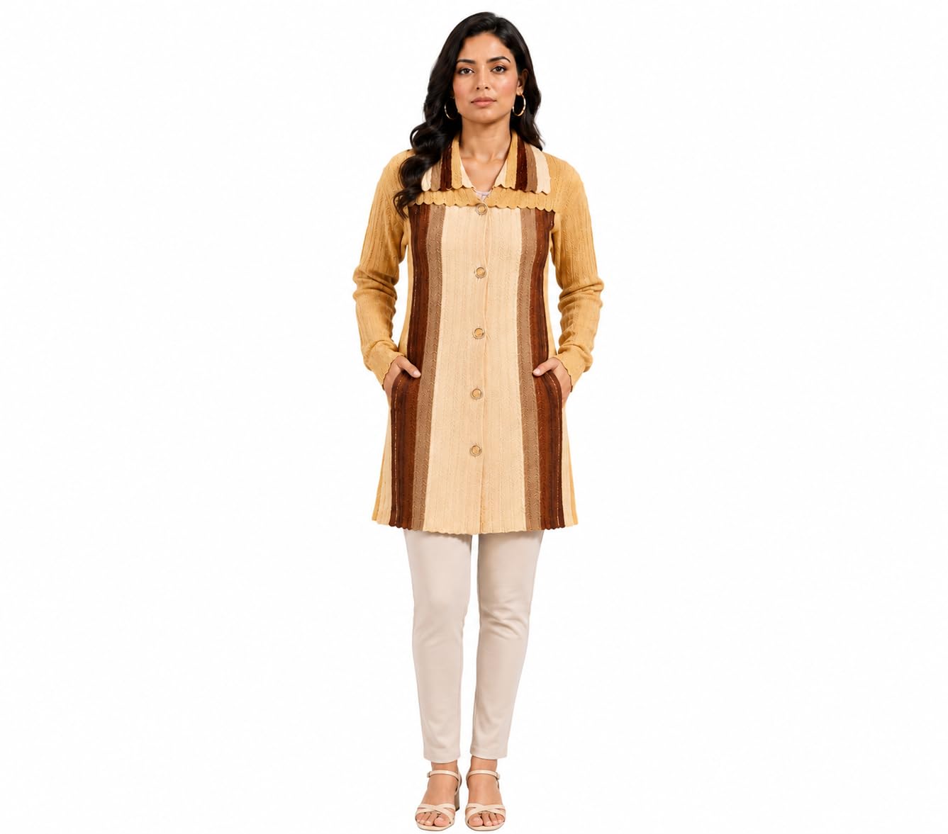 Women's Winter Cardigan, Button Front, Knitted Sweater Cardigan with Pockets-image-49